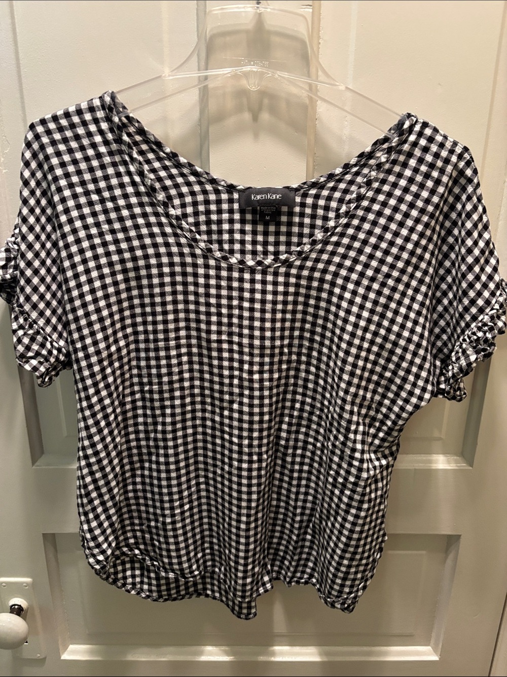 Karen Kane Black & White Gingham Short Sleeve Top